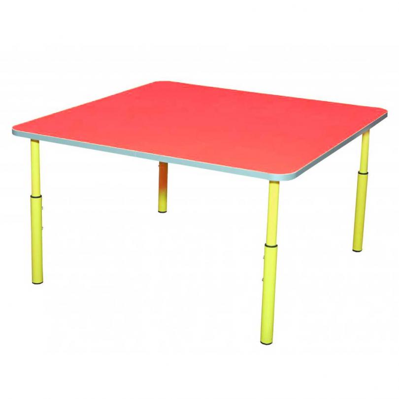 Стіл дитячий квадратний, на крулій металевій трубі,регулюється на ростові групи № 1-3,(ТОВ ‘’АЛМАНТ’’), 830х830х460-580 мм. H = 460-580